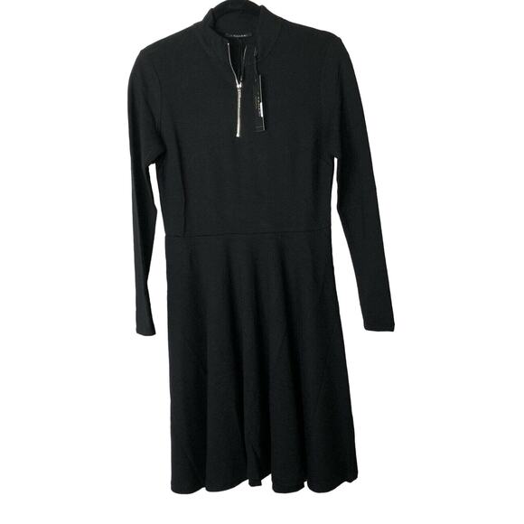 T Tahari Mock Neck Zip Fit & Flare Ponte Dress Black Sz 4 NWT. - Picture 1 of 9
